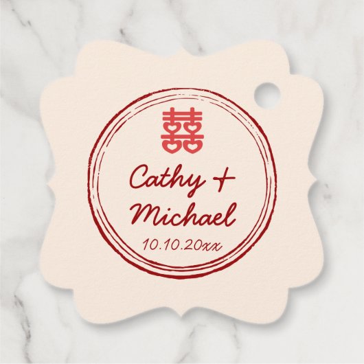 カップル写真中国ののウェディングスタンプのロゴ フェイバータグ (裏面)