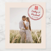 カップル写真中国ののウェディングスタンプのロゴ ワインラベル (シングルラベル)