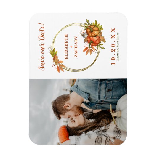 カップル写真秋の結婚式日付の保存 マグネット (縦)