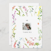 カップル写真結婚のワイルドフラワーありがとう サンキューカード (正面/裏面)