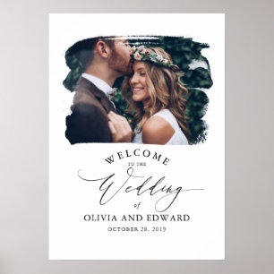 カップル写真結婚ホワイトのウェルカムサイン ポスター