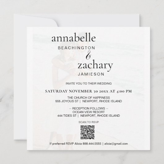 *~*カップル写真QR RSVP - AR6結婚式招待状 招待状 (裏面)