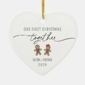 カップル初めてのクリスマスの写真 セラミックオーナメント (正面)