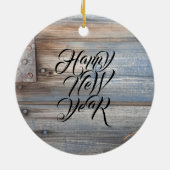 カップル初めてのクリスマスの名前の日付素朴 セラミックオーナメント (裏面)