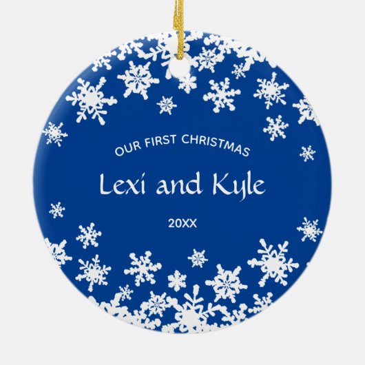 カップル初めてのクリスマススノーフレークセラミックオーナメント セラミックオーナメント (裏面)