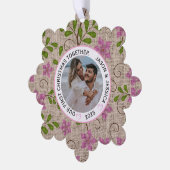 カップル初めてのクリスマスピンクフローラ オーナメントカード (左)