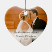 カップル初めてのクリスマス一緒にKeepsake写真 セラミックオーナメント (裏面)