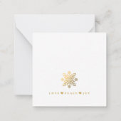 カップル初めてのクリスマス写真予算金ゴールドスノーフレーク ノートカード (裏面)