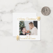 カップル初めてのクリスマス写真予算金ゴールドスノーフレーク ノートカード (正面/裏面インサイチュ)