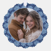 カップル初めてのクリスマス婚約したフォトポインセチア オーナメントカード (正面)