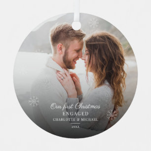 カップル初めてのクリスマス婚約したモダン雪 メタルオーナメント