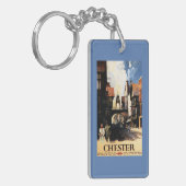 カップル及びタワーの時計の柵との通りの眺め キーホルダー (正面左)