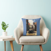 カップル及びタワーの時計の柵との通りの眺め クッション (椅子)