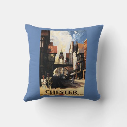 カップル及びタワーの時計の柵との通りの眺め クッション (裏面)