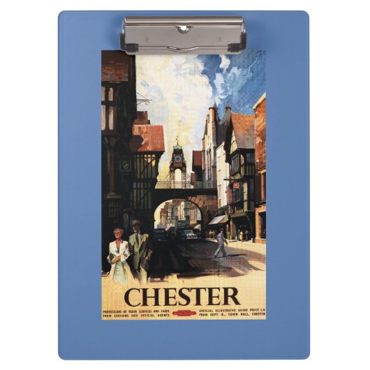 カップル及びタワーの時計の柵との通りの眺め クリップボード (正面)