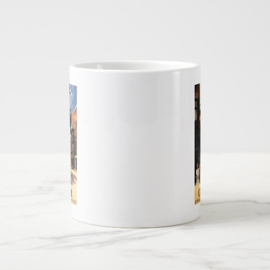 カップル及びタワーの時計の柵との通りの眺め ジャンボコーヒーマグカップ (正面)