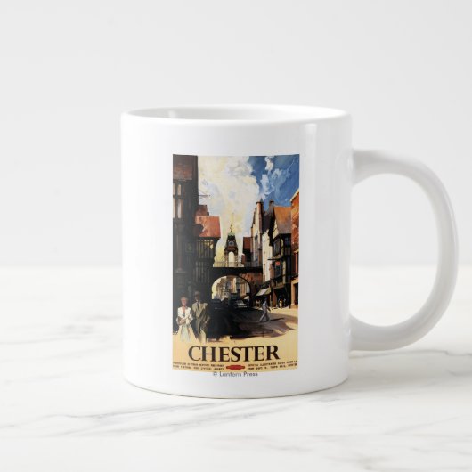 カップル及びタワーの時計の柵との通りの眺め ジャンボコーヒーマグカップ (右)