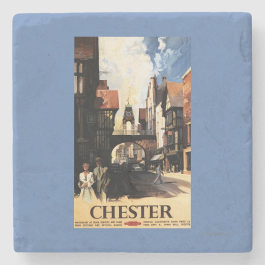 カップル及びタワーの時計の柵との通りの眺め ストーンコースター (正面)