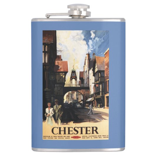 カップル及びタワーの時計の柵との通りの眺め フラスク (正面)