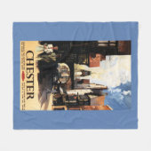 カップル及びタワーの時計の柵との通りの眺め フリースブランケット (正面(横))