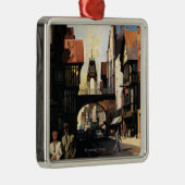 カップル及びタワーの時計の柵との通りの眺め メタルオーナメント (右)