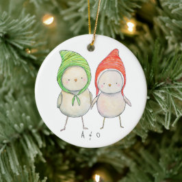 カップル友人クリスマス一緒にかわいい鳥のカスタム セラミックオーナメント