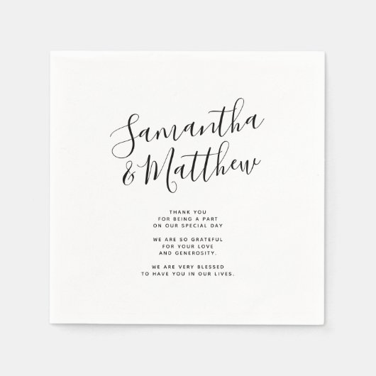 カップル名ありがとうメッセージ結婚の スタンダードカクテルナプキン (正面)