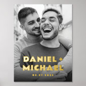 カップル名と日付のはっきりしたタイポグラフィ写真 箔ポスター (正面)