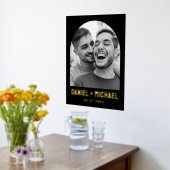 カップル名と日付フォトブラックアーチフレーム 箔ポスター (レイダウン (キッチン))