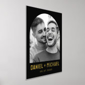 カップル名と日付フォトブラックアーチフレーム 箔ポスター (レイダウン)