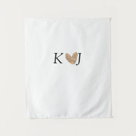 カップル名と結婚式のゴールドハートグリッターを追加 タペストリー