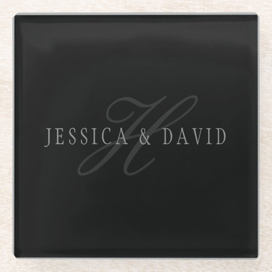 カップル名と苗字のイニシャル ガラスコースター (正面)
