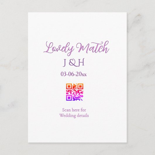 カップル名の結婚式QRコードスキャン詳細 ポストカード (正面)
