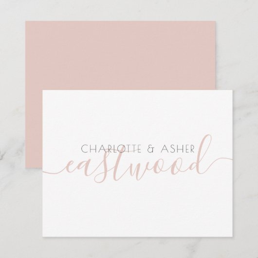 カップル名ほこりっぽいピンクモノグラムノートカード ノートカード (正面/裏面)