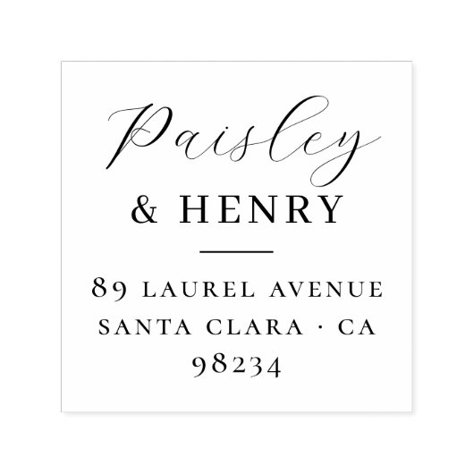 カップル名エレガントな結婚式の戻りアドレス セルフインキングスタンプ (デザイン)