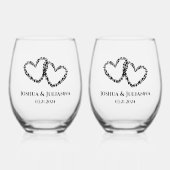 カップル名エレガントモダンオリジナルハートギフト ステムなしワイングラス (正面)