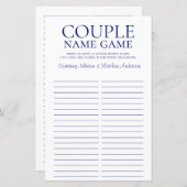 カップル名ゲーム海軍ブルーブライダルシャワーゲーム (正面/裏面)