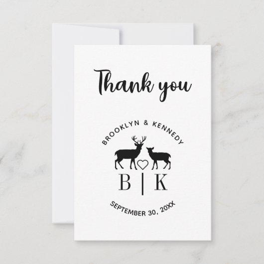 カップル名ディアモノグラム素朴カントリー結婚式 サンキューカード (正面)