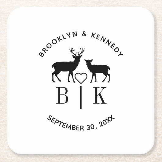 カップル名ディアモノグラム素朴カントリー結婚式 スクエアペーパーコースター (正面)