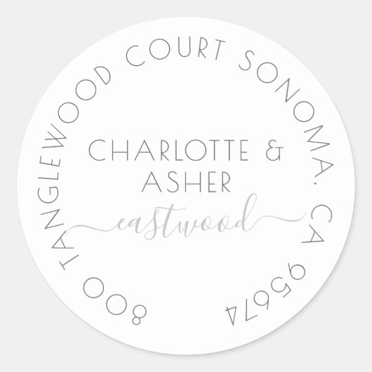 カップル名パステルブルーリターンアドレスラベル ラウンドシール (正面)