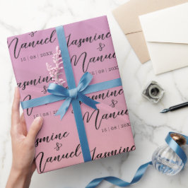 カップル名ピンクギフトラッピング紙結婚's ラッピングペーパー