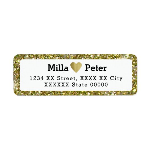 カップル名フェイクと金ゴールド縁どのグリッター ラベル (正面)