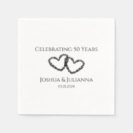 カップル名モダンハート50周年記念パーティー スタンダードカクテルナプキン