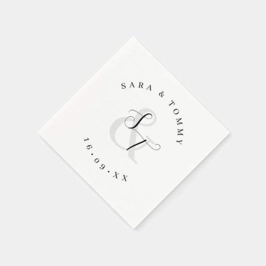 カップル名モノグラムのエレガントな結婚式 スタンダードカクテルナプキン (角)
