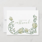 カップル名モノグラムワイルドフラワーグリーンフローラ ノートカード (正面)