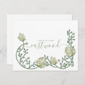 カップル名モノグラムワイルドフラワーグリーンフローラ ノートカード (正面/裏面)