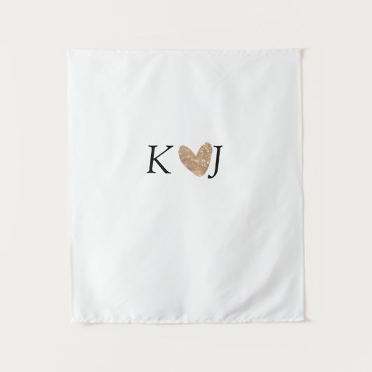 カップル名レター ウェディング ゴールド ハート グリッターを追加 タペストリー (正面)