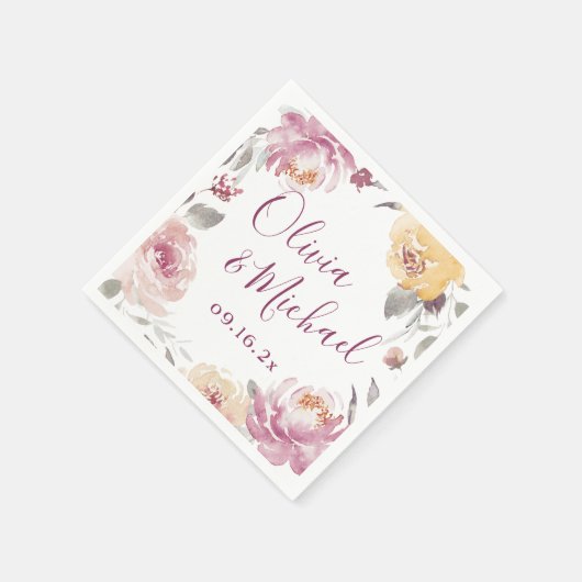 カップル名ロマンチックなガーデン結婚フローラ スタンダードカクテルナプキン (角)