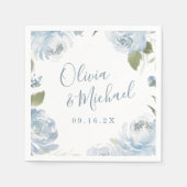 カップル名ロマンチックなダスティブルー結婚フローラのNa スタンダードカクテルナプキン (正面)