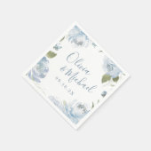 カップル名ロマンチックなダスティブルー結婚フローラのNa スタンダードカクテルナプキン (角)